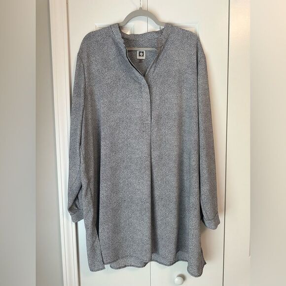 Anne Klein Popover Tunic Blouse - Black and White XXL - Picture 9 of 11